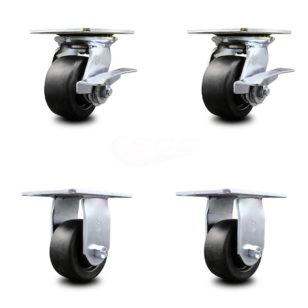 Service Caster 4 Inch Polyolefin Caster Set with Ball Bearing 2 Brakes and 2 Rigid SCC SCC-35S420-POB-SLB-2-R-2